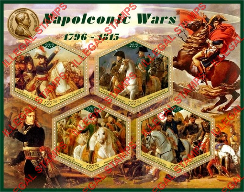 Comoro Islands 2019 Napoleonic Wars Counterfeit Illegal Stamp Souvenir Sheet of 4