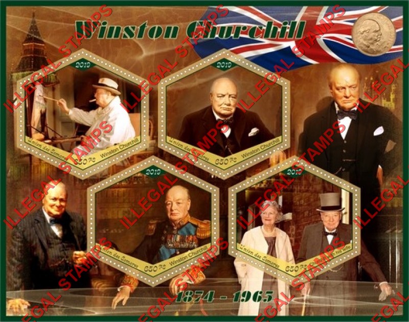 Comoro Islands 2019 Winston Churchill Counterfeit Illegal Stamp Souvenir Sheet of 4