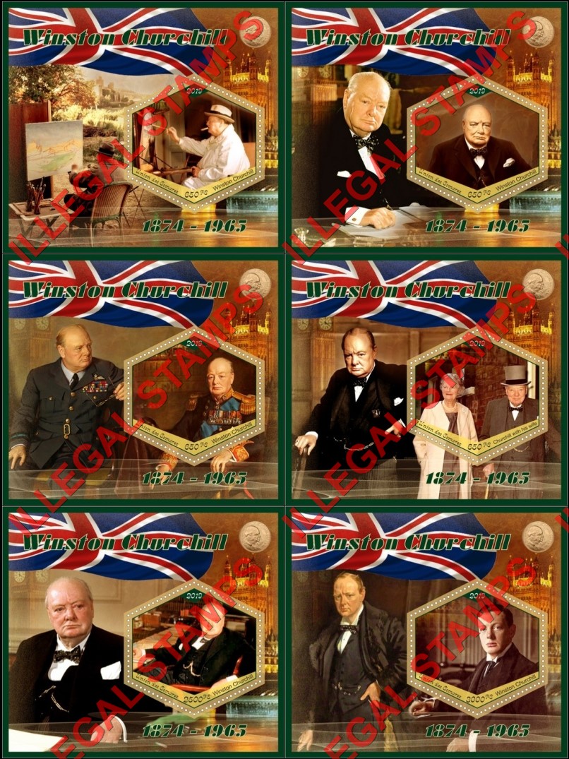 Comoro Islands 2019 Winston Churchill Counterfeit Illegal Stamp Souvenir Sheets of 1