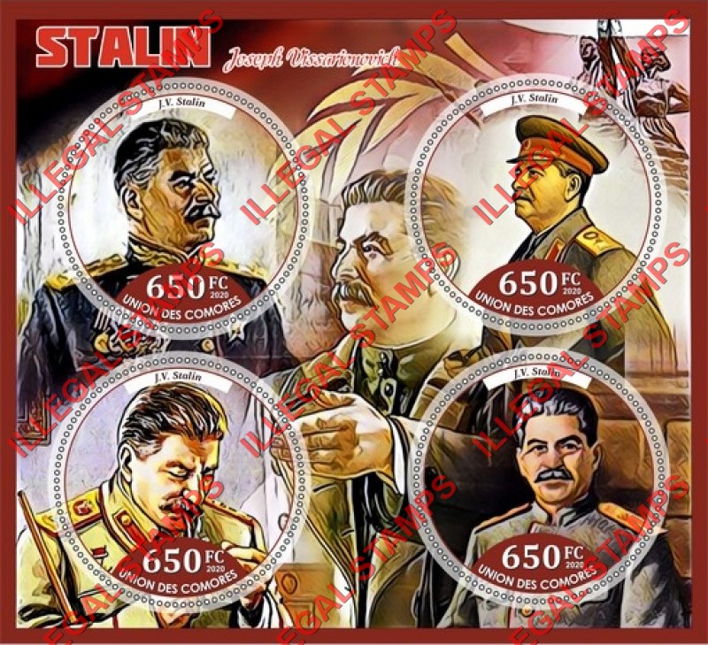 Comoro Islands 2020 Joseph Stalin (different) Counterfeit Illegal Stamp Souvenir Sheet of 4