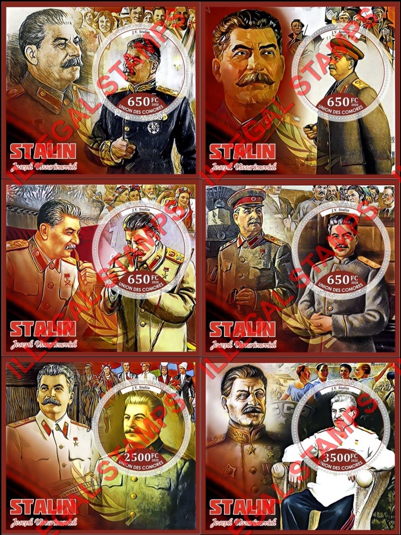 Comoro Islands 2020 Joseph Stalin (different) Counterfeit Illegal Stamp Souvenir Sheets of 1