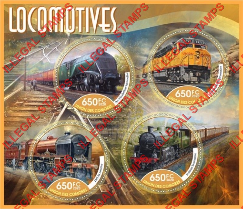 Comoro Islands 2020 Locomotives Counterfeit Illegal Stamp Souvenir Sheet of 4