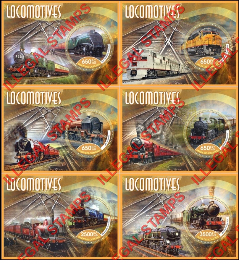 Comoro Islands 2020 Locomotives Counterfeit Illegal Stamp Souvenir Sheets of 1