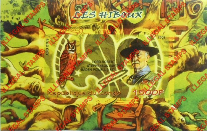 Congo Republic 2009 Owls Baden Powell Illegal Stamp Souvenir Sheet of 1