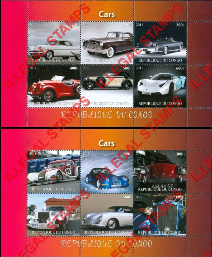 Congo Republic 2011 Cars Illegal Stamp Souvenir Sheets of 6 (Part 1)