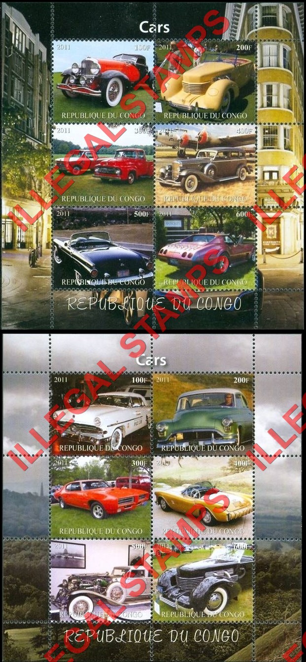 Congo Republic 2011 Cars Illegal Stamp Souvenir Sheets of 6 (Part 6)