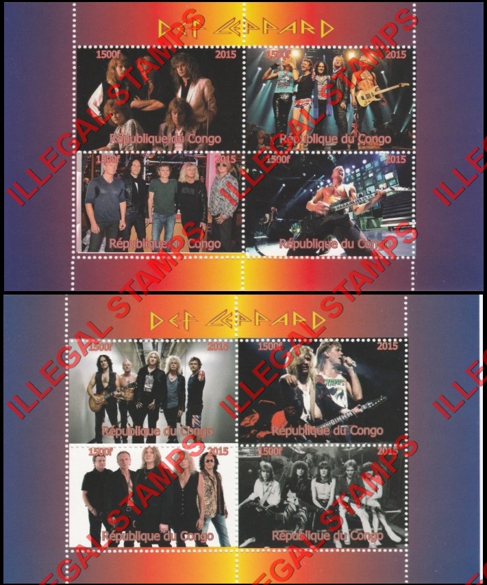 Congo Republic 2015 Def Leppard Illegal Stamp Souvenir Sheets of 4