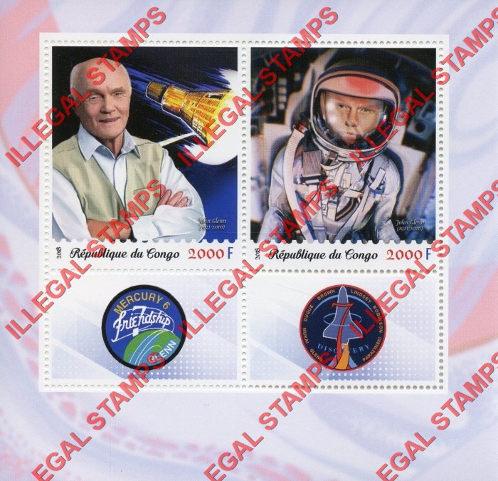 Congo Republic 2018 John Glenn Illegal Stamp Souvenir Sheet of 2