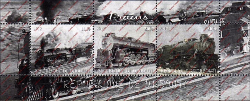 Djibouti 2012 Trains Illegal Stamp Souvenir Sheet of 3