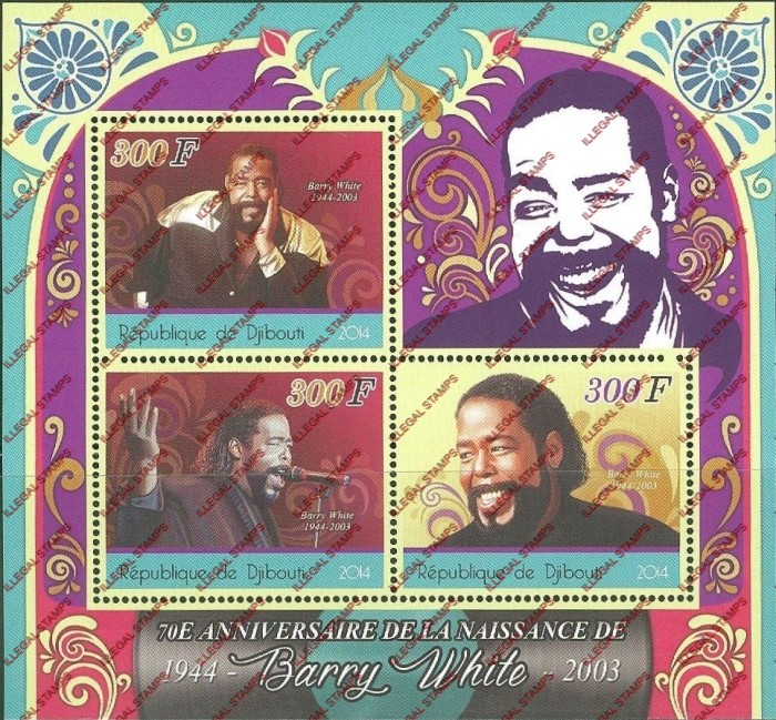 Djibouti 2014 Barry White Illegal Stamp Souvenir Sheet of 3