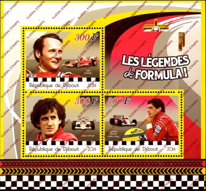 Djibouti 2014 Formula I Legends Illegal Stamp Souvenir Sheet of 3