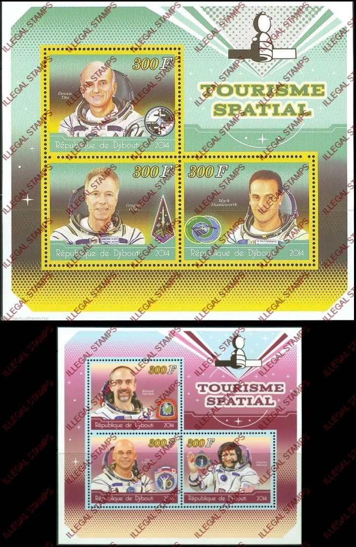 Djibouti 2014 Space Tourism Illegal Stamp Souvenir Sheets of 3