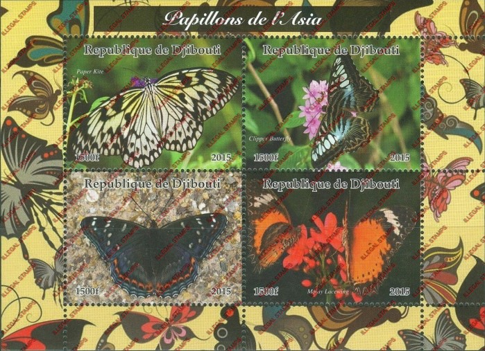 Djibouti 2015 Butterflies of Asia Illegal Stamp Souvenir Sheet of 4