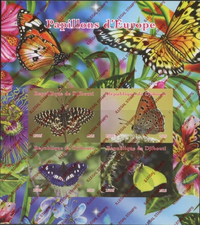 Djibouti 2015 Butterflies of Europe Illegal Stamp Souvenir Sheet of 4 (imperf)