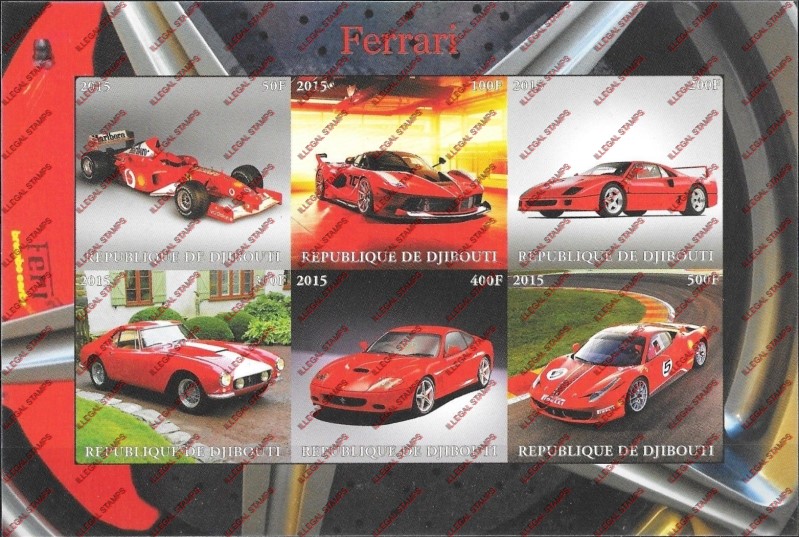 Djibouti 2015 Cars Ferarri Illegal Stamp Sheetlet of 6