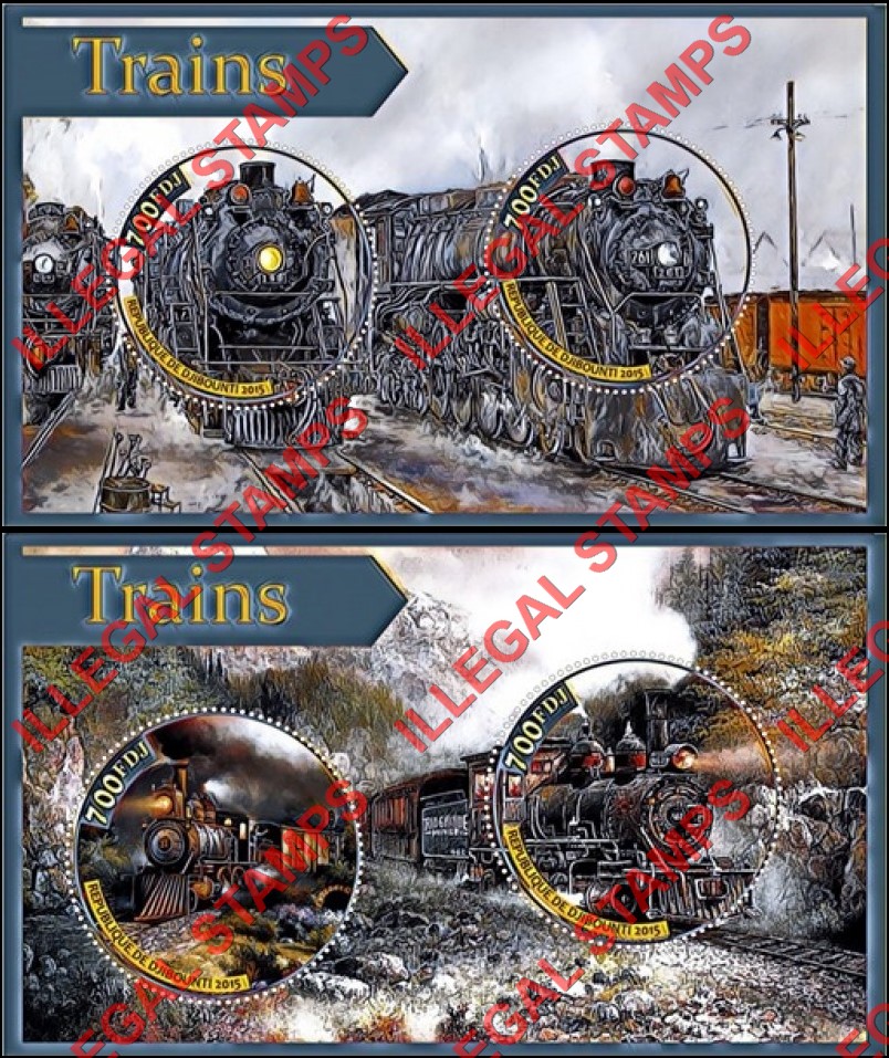 Djibouti 2015 Trains Illegal Stamp Souvenir Sheets of 2