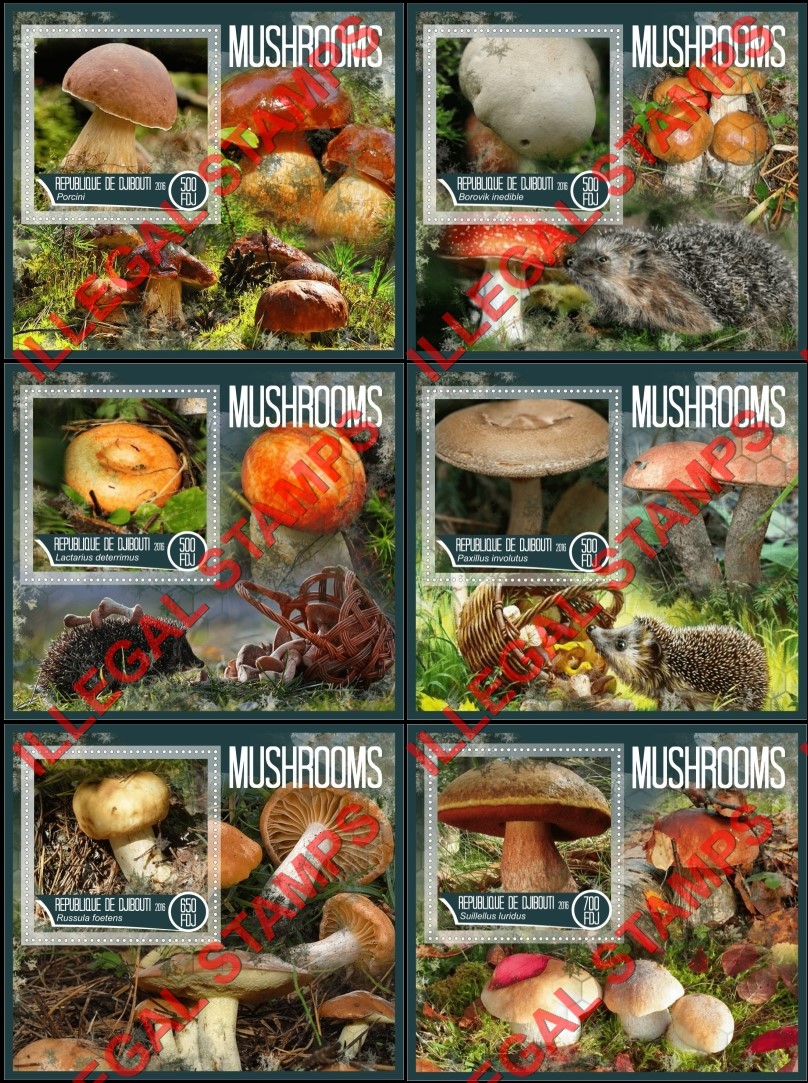 Djibouti 2016 Mushrooms Illegal Stamp Souvenir Sheets of 1