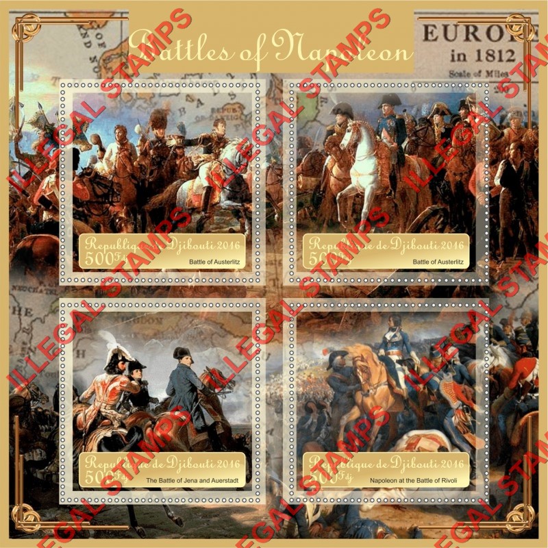 Djibouti 2016 Napoleon Battles Illegal Stamp Souvenir Sheet of 4