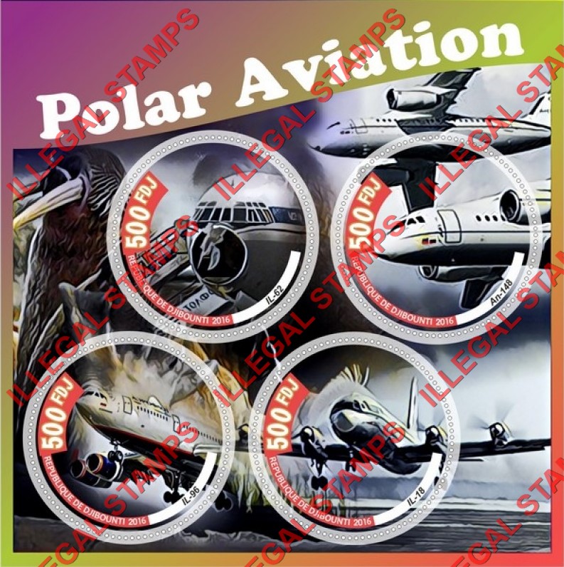 Djibouti 2016 Polar Aviation Illegal Stamp Souvenir Sheet of 4