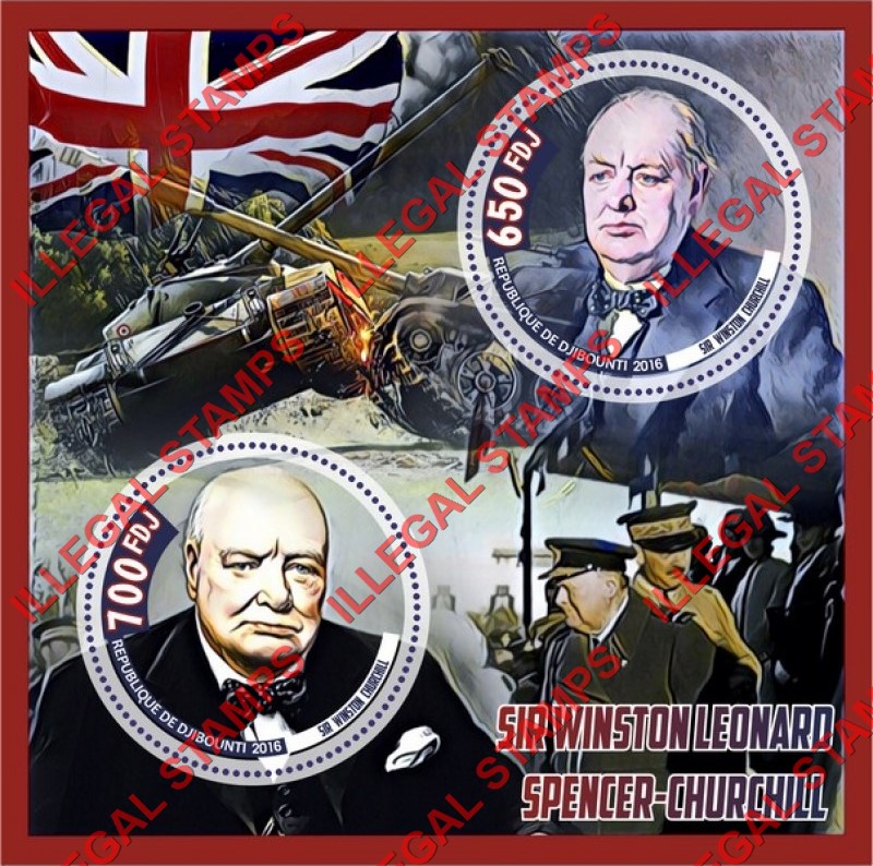 Djibouti 2016 Winston Churchill Illegal Stamp Souvenir Sheet of 2