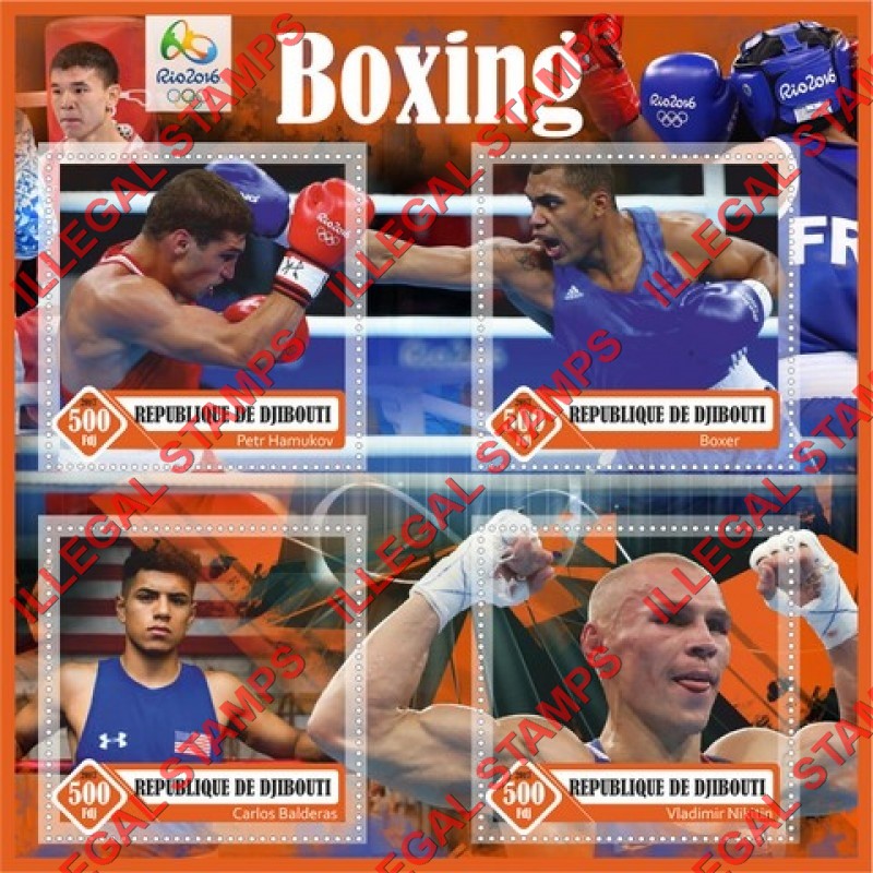 Djibouti 2017 Boxing Illegal Stamp Souvenir Sheet of 4