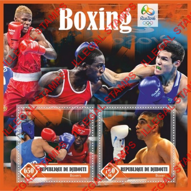 Djibouti 2017 Boxing Illegal Stamp Souvenir Sheet of 2