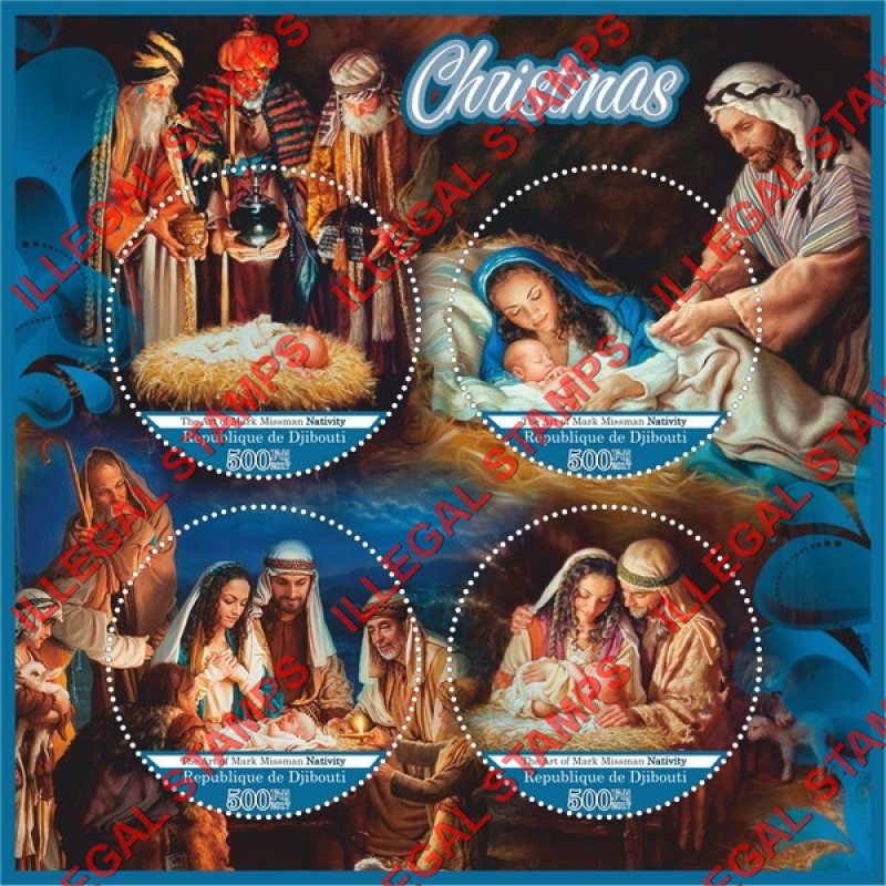 Djibouti 2017 Christmas Art by Mark Missman Illegal Stamp Souvenir Sheet of 4