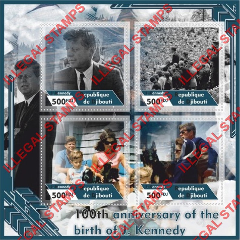 Djibouti 2017 John F. Kennedy Illegal Stamp Souvenir Sheet of 4