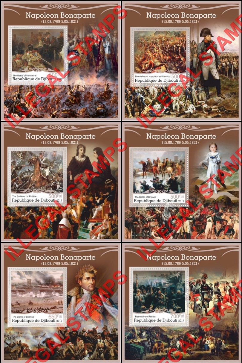 Djibouti 2017 Napoleon Bonaparte Battles Illegal Stamp Souvenir Sheets of 1