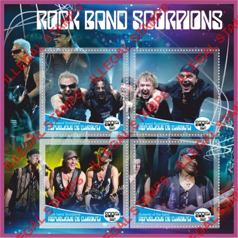 Djibouti 2017 Scorpions Rock Band Illegal Stamp Souvenir Sheet of 4