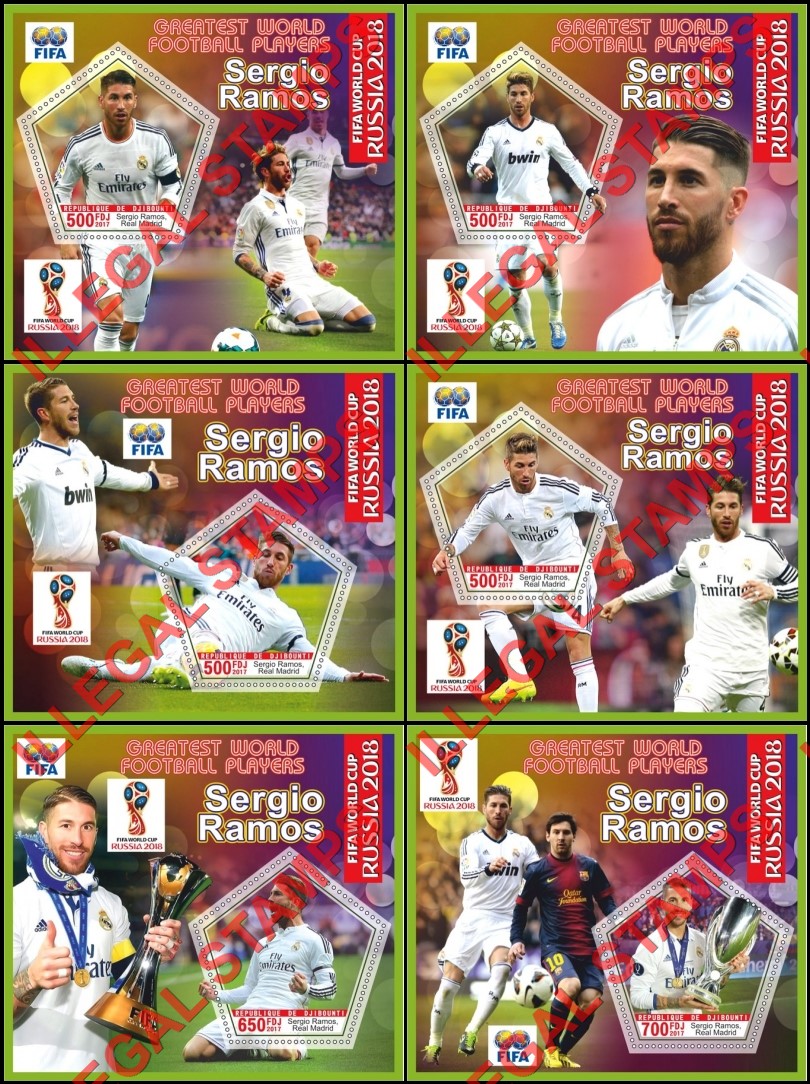 Djibouti 2017 Sergio Ramos Soccer Football Player Illegal Stamp Souvenir Sheets of 1