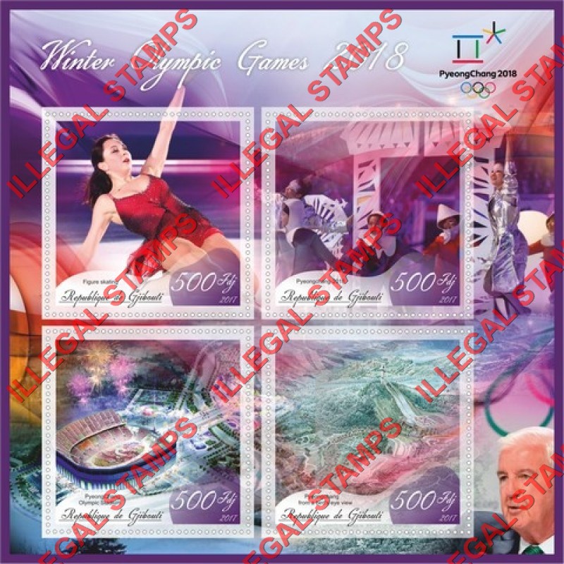 Djibouti 2017 Winter Olympic Games in PyeongChang 2018 Illegal Stamp Souvenir Sheet of 4