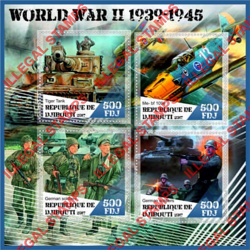 Djibouti 2017 World War II Illegal Stamp Souvenir Sheet of 4