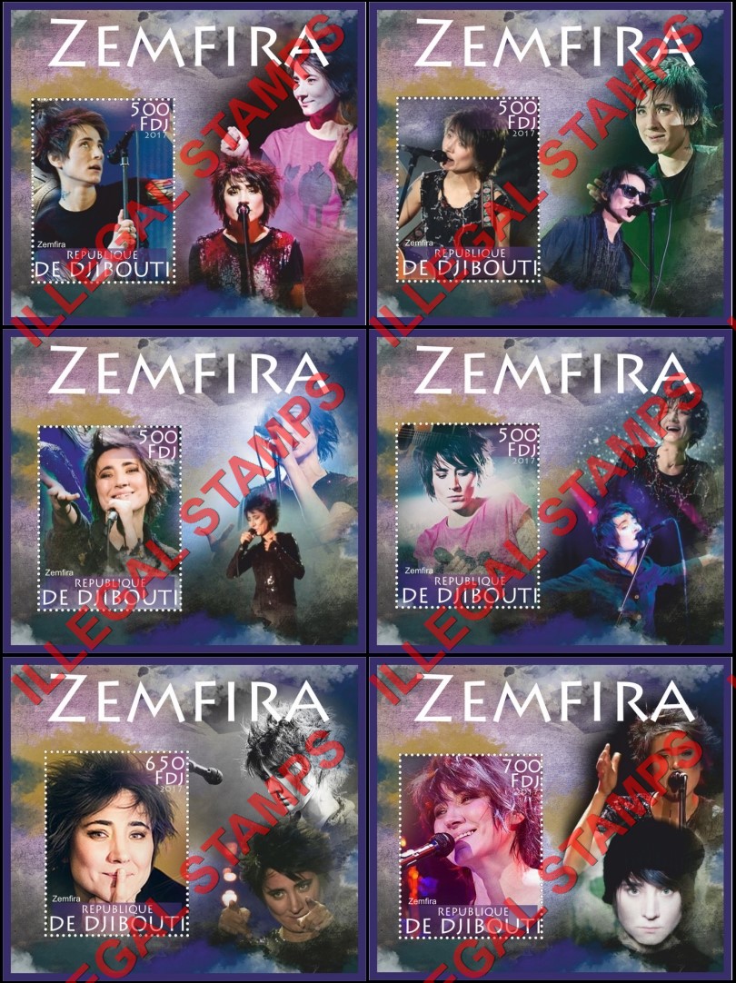 Djibouti 2017 Zemfira Illegal Stamp Souvenir Sheets of 1