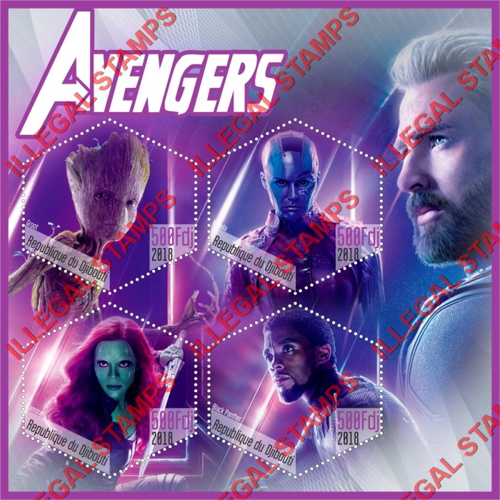 Djibouti 2018 Avengers Illegal Stamp Souvenir Sheet of 4