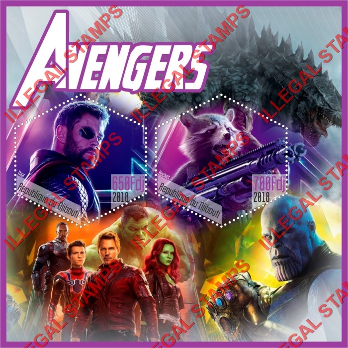 Djibouti 2018 Avengers Illegal Stamp Souvenir Sheet of 2