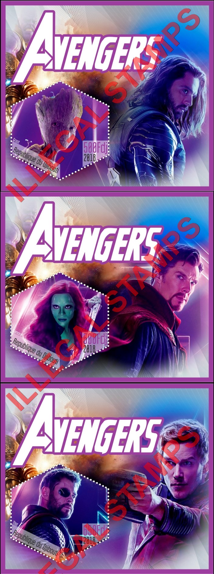 Djibouti 2018 Avengers Illegal Stamp Souvenir Sheets of 1 (Part 1)