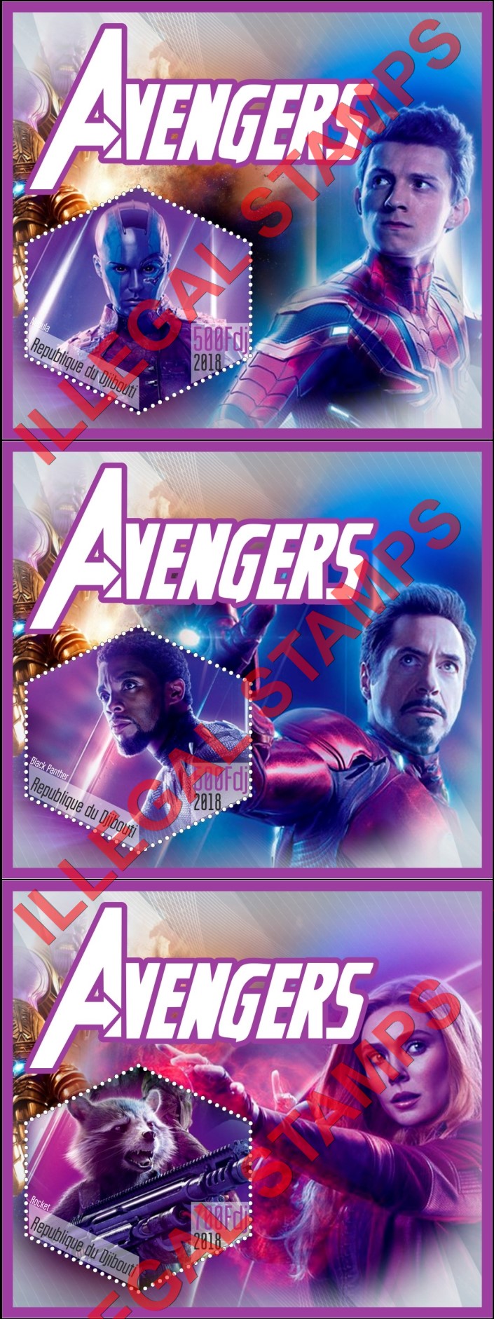 Djibouti 2018 Avengers Illegal Stamp Souvenir Sheets of 1 (Part 2)