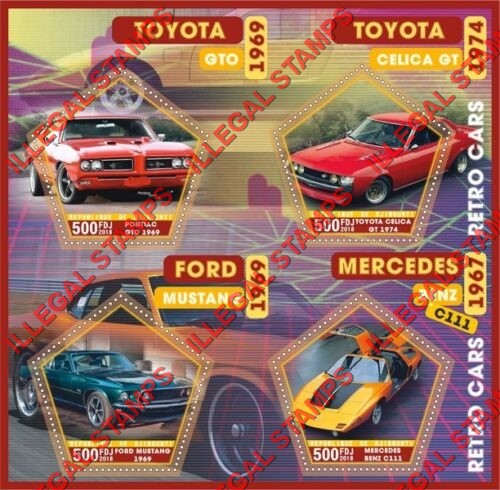 Djibouti 2018 Retro Cars Illegal Stamp Souvenir Sheet of 4