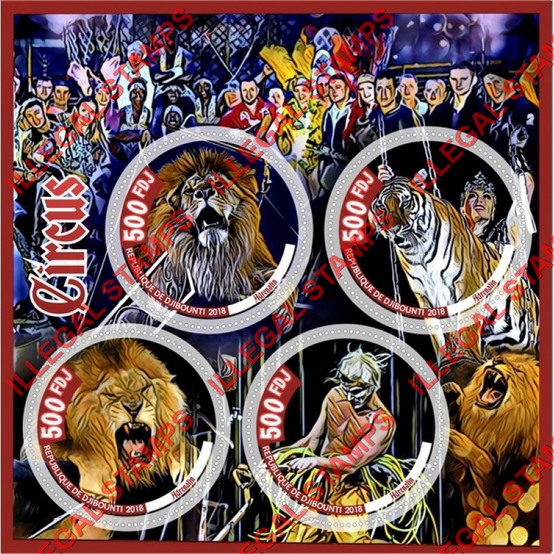 Djibouti 2018 Circus Adrenalin Illegal Stamp Souvenir Sheet of 4