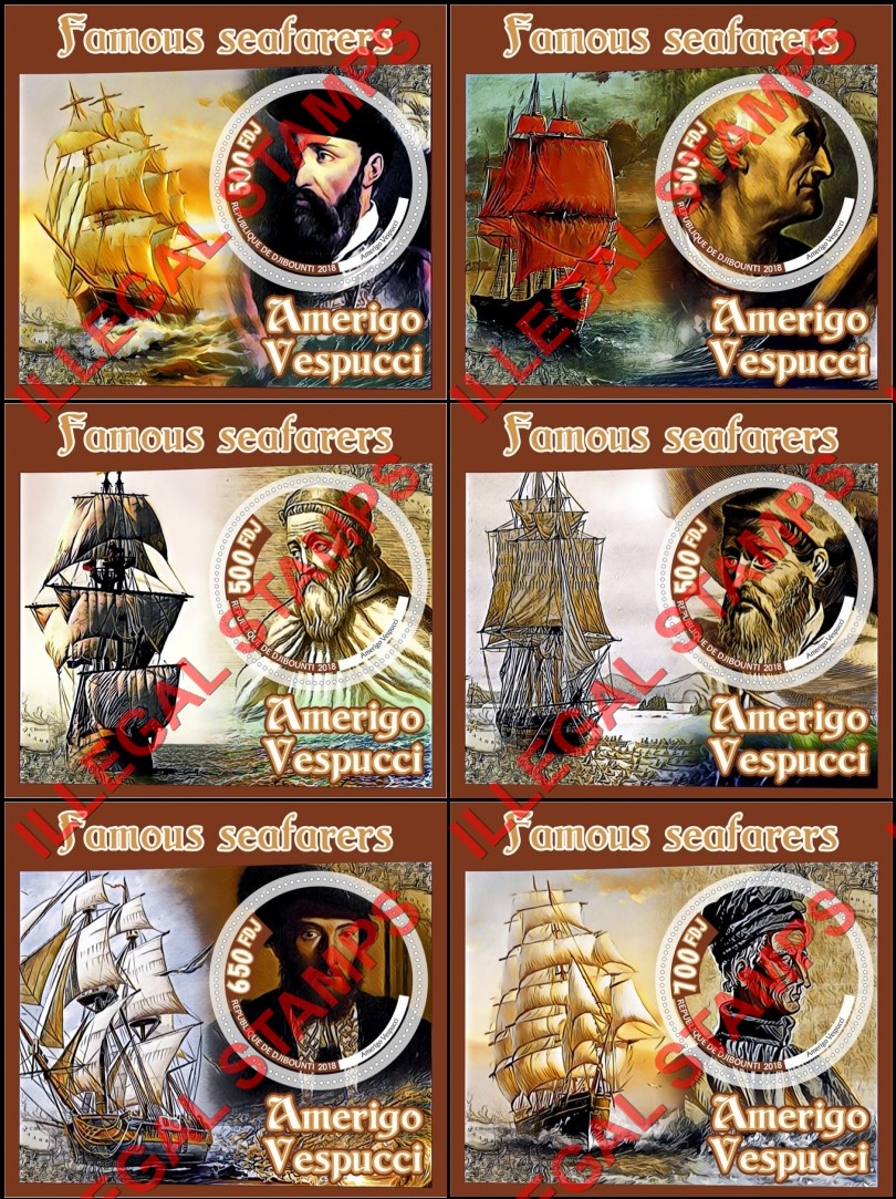 Djibouti 2018 Famous Seafarers Amerigo Vespucci Illegal Stamp Souvenir Sheets of 1