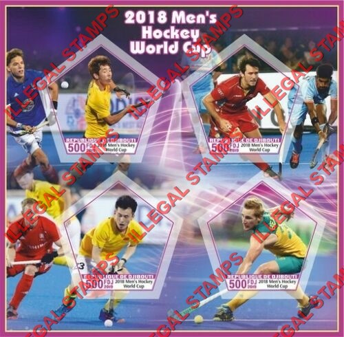 Djibouti 2018 Field Hockey Illegal Stamp Souvenir Sheet of 4