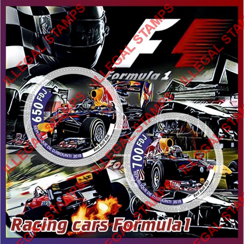 Djibouti 2018 Formula I Racing Cars Illegal Stamp Souvenir Sheet of 2