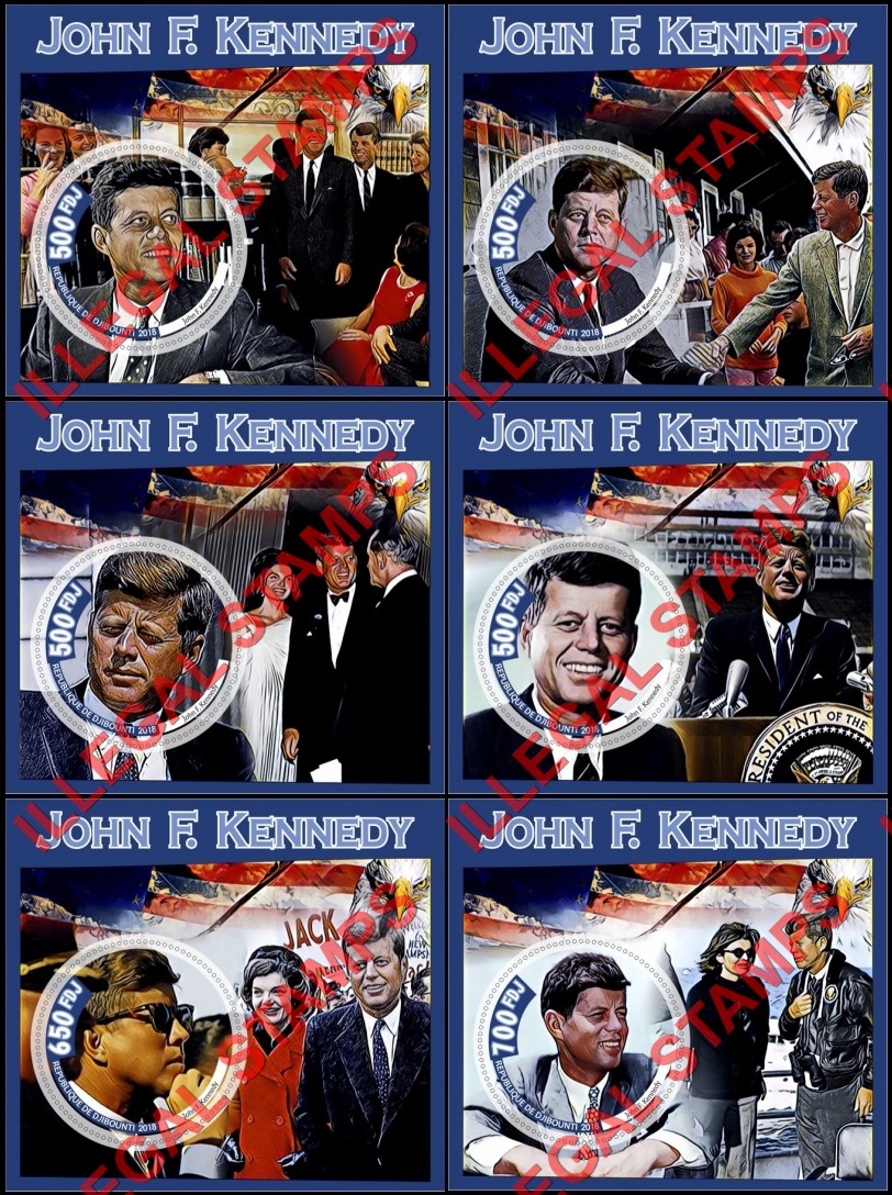 Djibouti 2018 John F. Kennedy Illegal Stamp Souvenir Sheets of 1