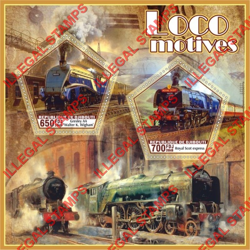 Djibouti 2018 Locomotives (different) Illegal Stamp Souvenir Sheet of 2