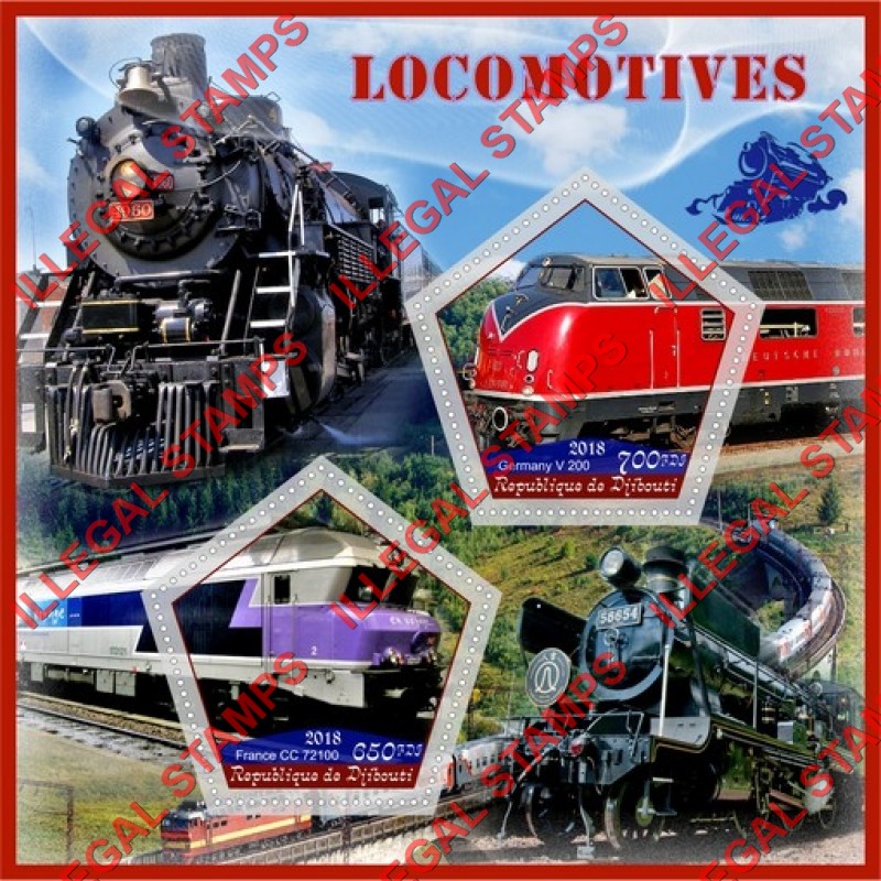 Djibouti 2018 Locomotives Illegal Stamp Souvenir Sheet of 2