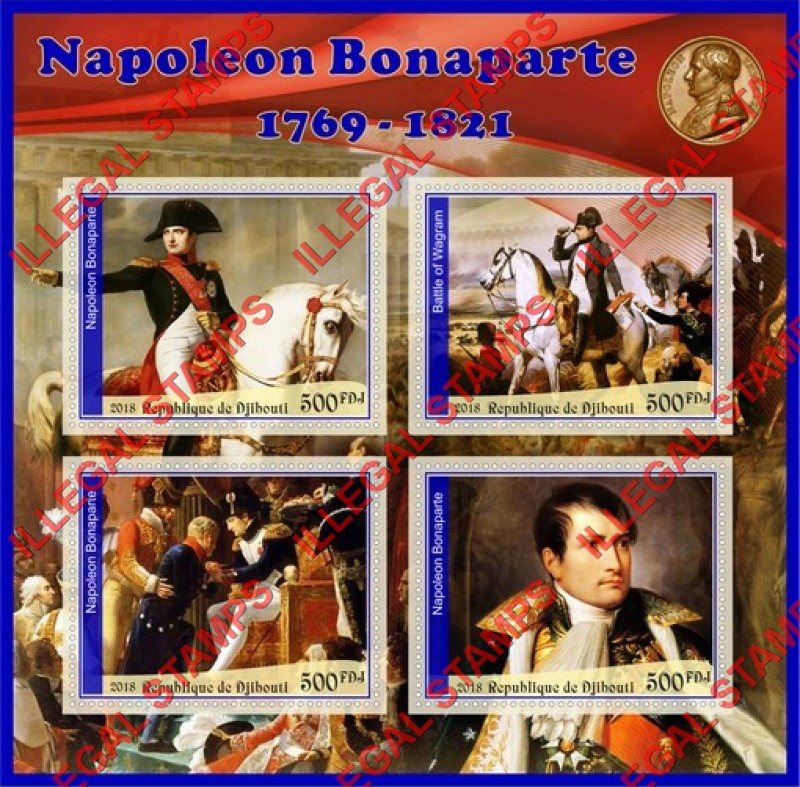 Djibouti 2018 Napoleon Bonaparte (different a) Illegal Stamp Souvenir Sheet of 4