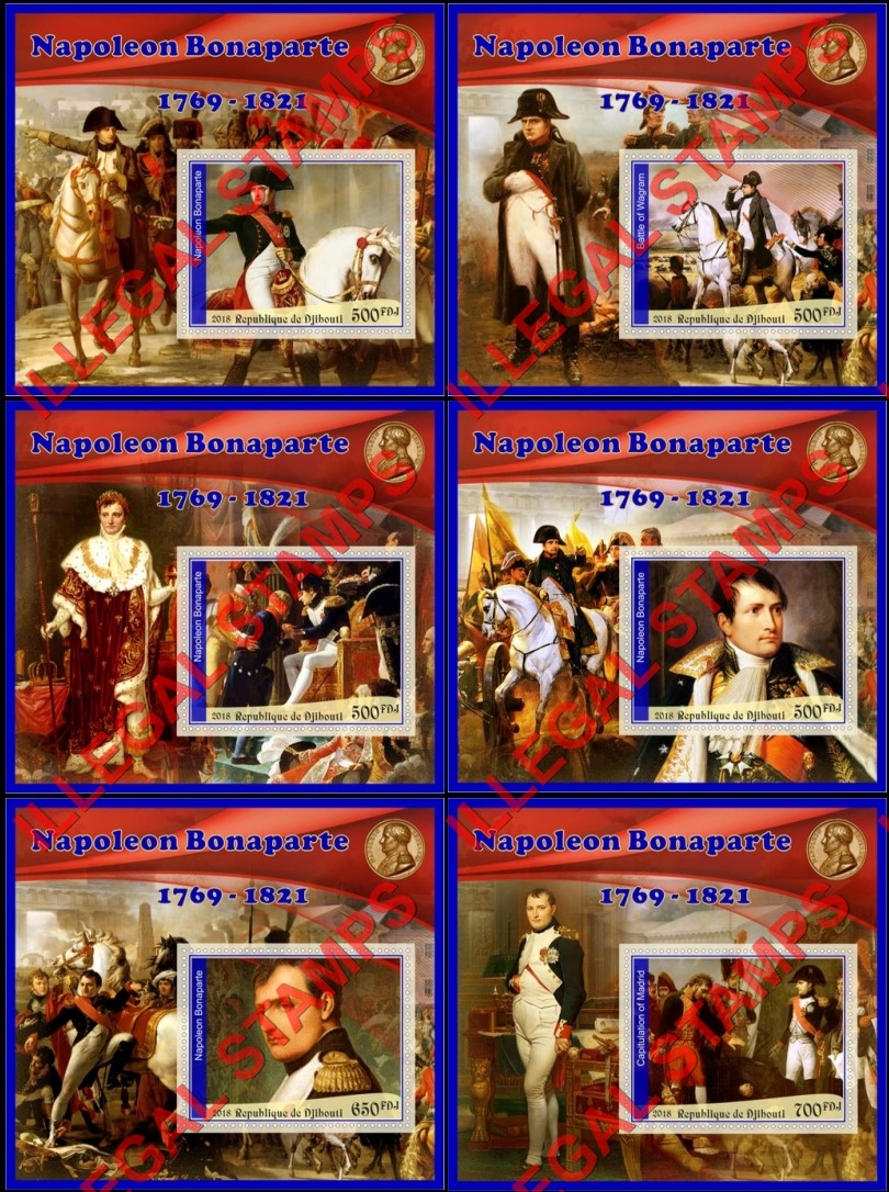 Djibouti 2018 Napoleon Bonaparte (different a) Illegal Stamp Souvenir Sheets of 1