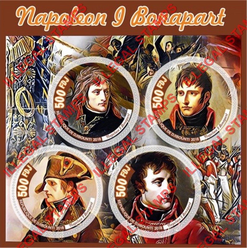 Djibouti 2018 Napoleon Bonaparte (different) Illegal Stamp Souvenir Sheet of 4