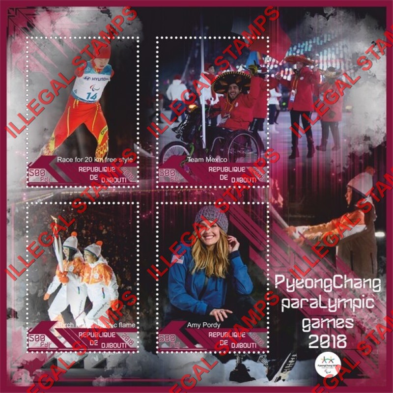 Djibouti 2018 Paralympic Games in PyeongChang Illegal Stamp Souvenir Sheet of 4